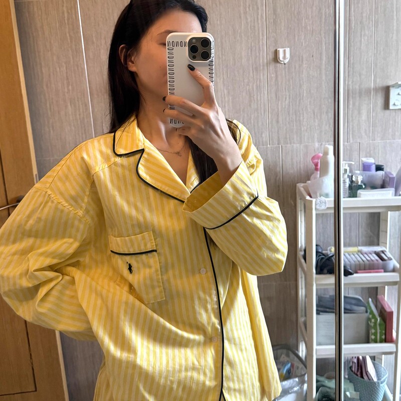 Yellow Striped Couple Pajamas for Women 2026 New Spring and Summer Pure Cotton Long-Sleeved Lazy Style Home Wear Large Size Set Yellow Striped Couple Pajamas for Women 2026 New Spring and Summer Pure Cotton Long-Sleeved Lazy Style Home Wear Large Size Set
