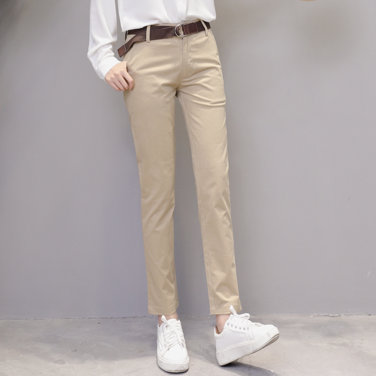 Spring and Summer Simple Casual Pants, Slimming Cropped Pants, Versatile Slim-Fit Straight-Leg Long Pants, Pure Cotton Professional Workwear Women's Pants