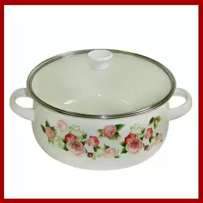 Pang porcelain pot enamel with handle double ears household with lid thickened enamel soup pot hot milk pot