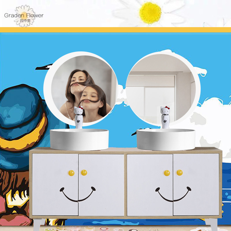 gardenflower Garden Sunflower Customizable children's bathroom cabinet Cartoon wash basin Ceramic waterproof kindergarten color
