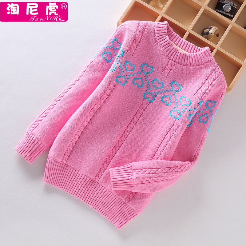 Girl's sweater jacket head round collar knit cardiovert child plus suede thickened foreign lap sweaters CUHK girl girl 12 tides