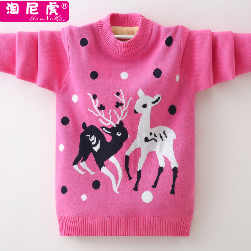 Girls sweater pure cotton autumn and winter children's clothing Han edition plus thicker knife shirt 12 in large children's wire 8 - 15 years old
