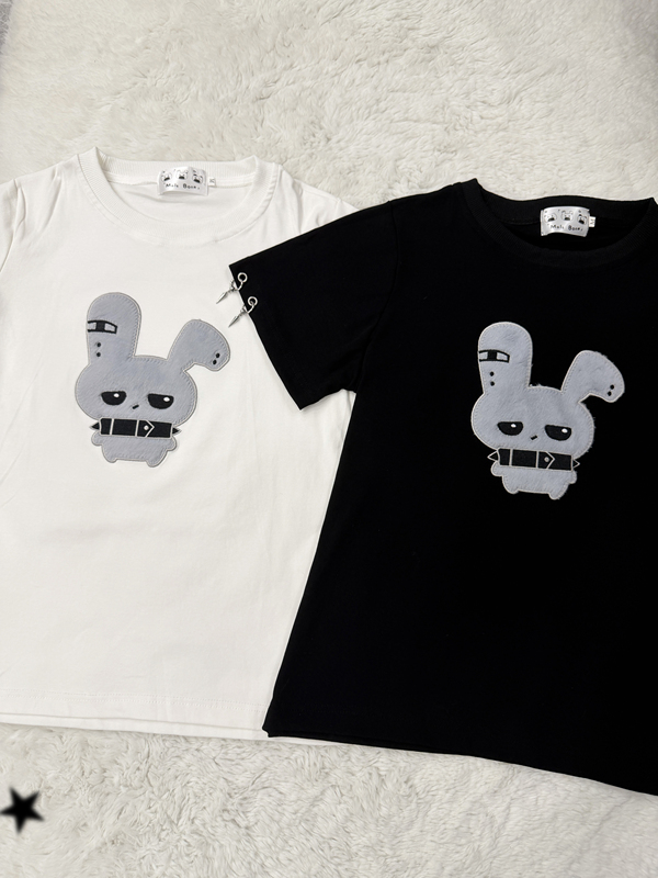 Malt Little Bone (Bone Nail Rabbit) Original Subculture Punk Cute Style Shoulder Embroidery T-Shirt Malt Little Bone (Bone Nail Rabbit) Original Subculture Punk Cute Style Shoulder Embroidery T-Shirt