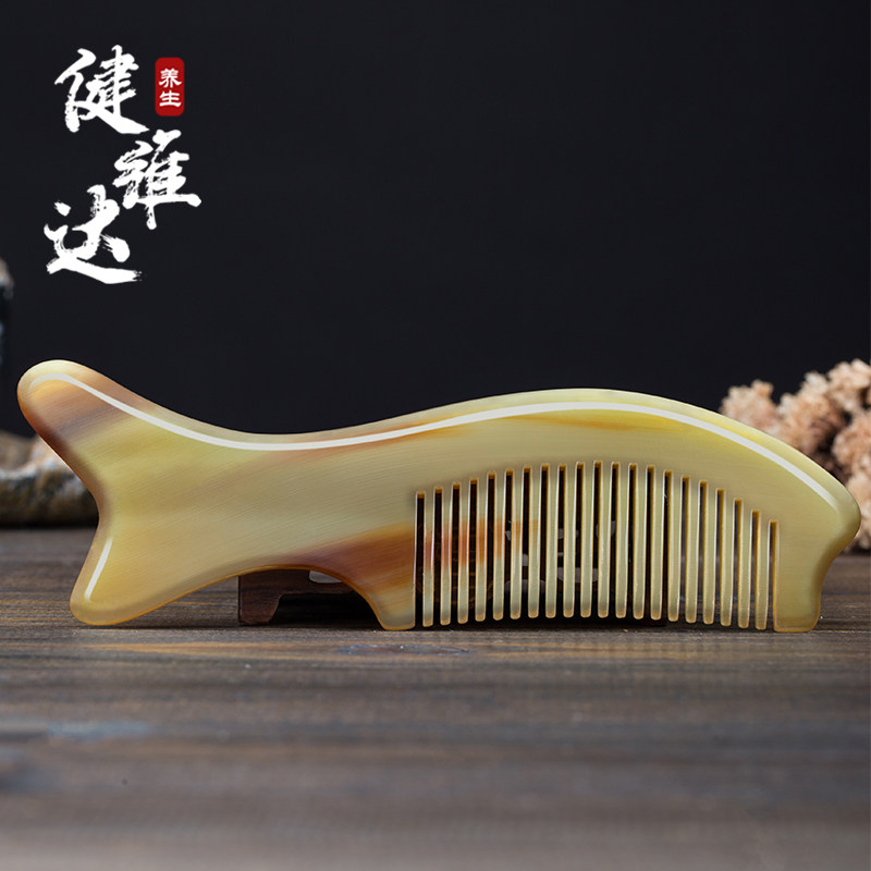 Natural White Horn Comb Massage Plate Scraping head Meridian Anti-Dredging Lettering Lady Special