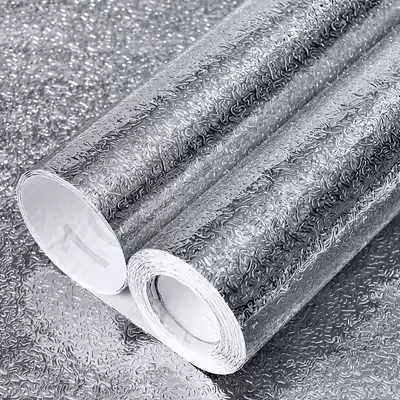 Self-adhesive kitchen oil-proof sticker Waterproof thickened aluminum foil paper tinfoil high temperature resistant kitchen table with integral cabinet hood wallpaper