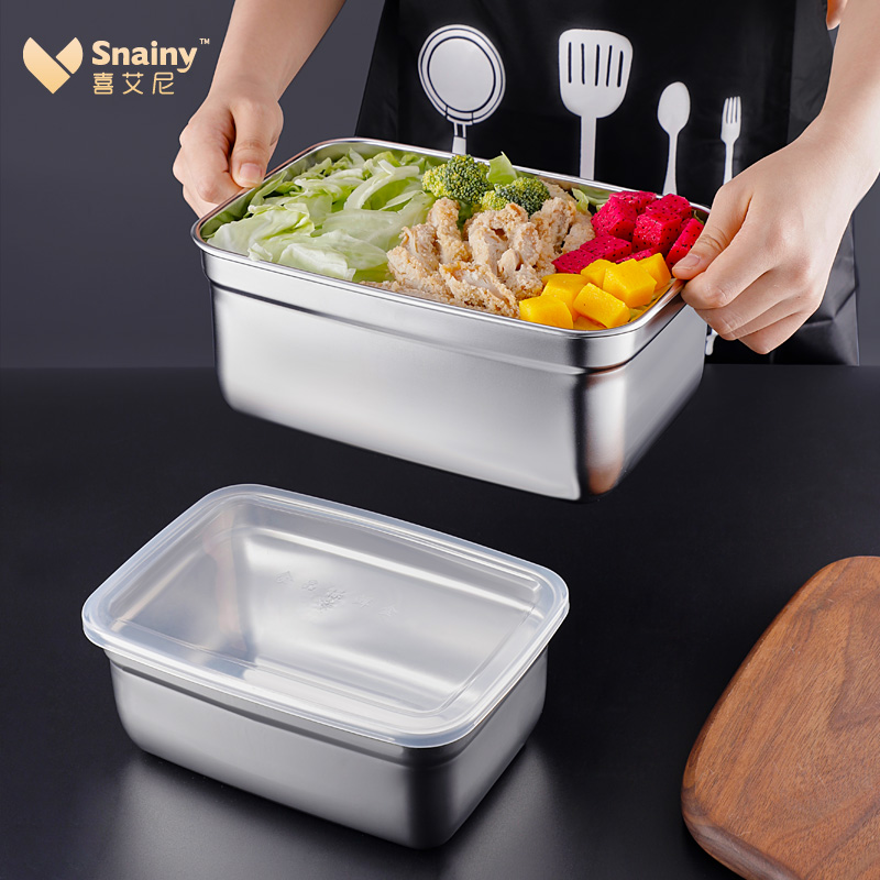 304 stainless steel food preservation box deepens rectangular fridge with box with lid large capacity refrigerated sealing case