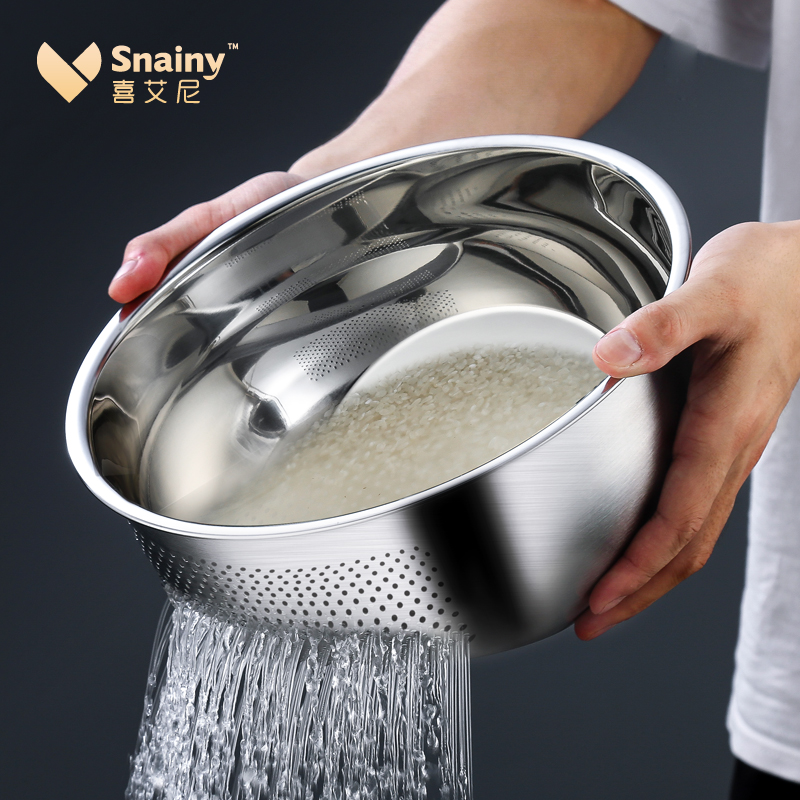 304 stainless steel washing rice sieve tao rice basin kitchen household water filter basin draining basket washing vegetable basket tao rice artifact