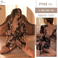 7742 черная печатная ночная рубашка