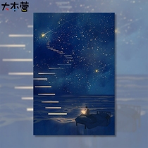 Beautiful night sky starry sky DIY digital oil painting girl heart ladder handmade gift coloring hand-painted oil painting