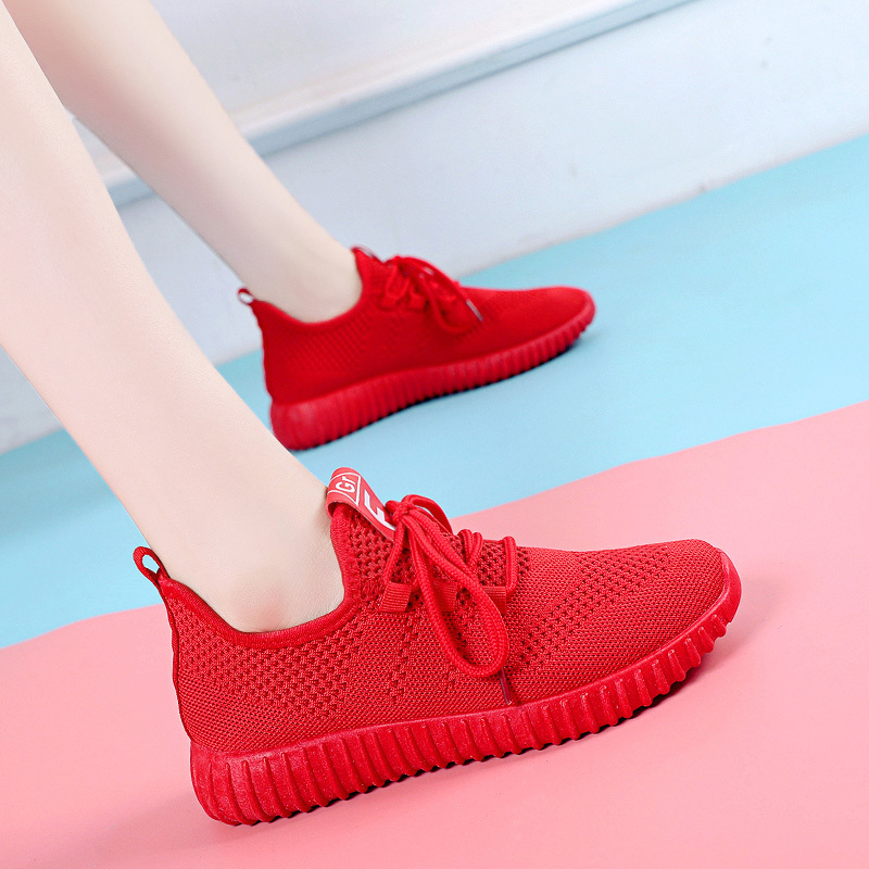 Red Shoes for Women in Their Zodiac Year, Breathable Mesh Sneakers for Spring, Soft-Soled Red Shoes, Old Beijing Cloth Shoes