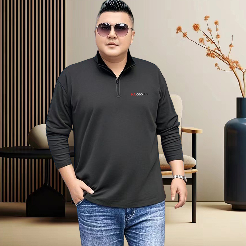 Spring and Autumn Half-High Collar Long-Sleeve T-Shirt for Men, Plus-Size, Large Size Men's Clothing, Extra Large Top for Layering