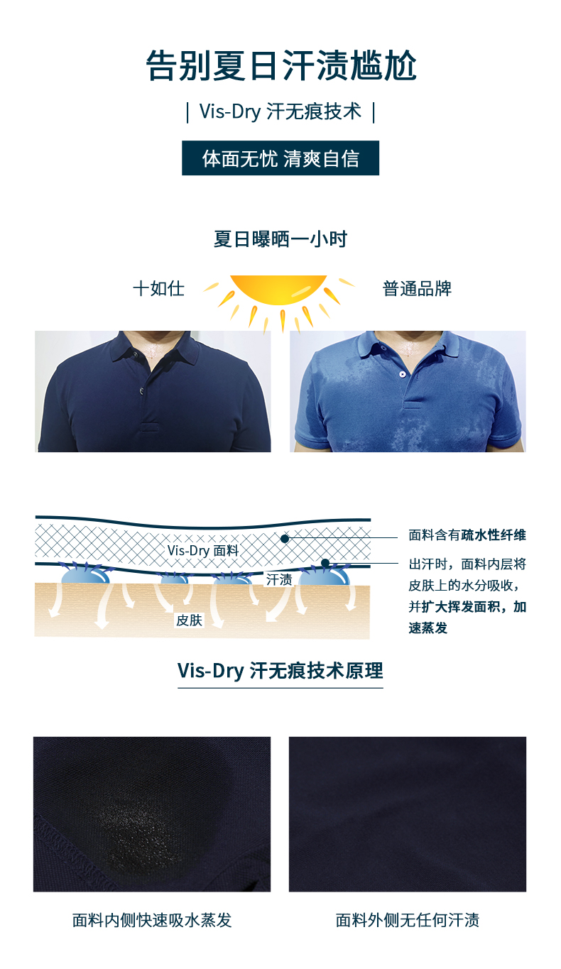 汗无痕技术，运动过后风度不减：十如仕 男士 商务修身纯棉短袖Polo衫 206元包邮 值值值-买手聚集的地方