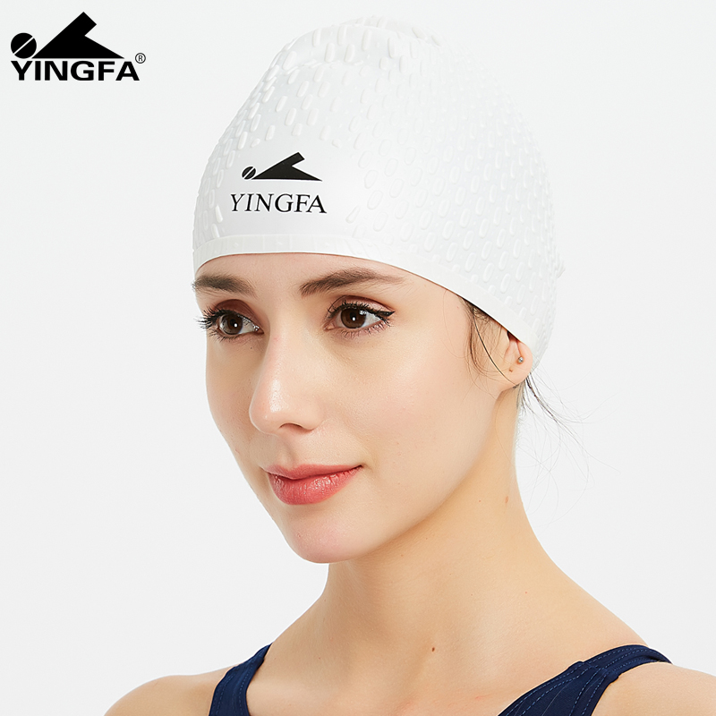 Yingfa swimming cap women's long hair fashion warm ear protection not strangle head waterproof silicone bubble large swimming cap men