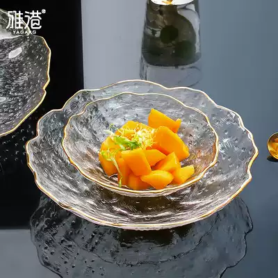 Crystal glass fruit plate vegetable salad bowl Nordic creative modern simple living room household fruit plate snack plate