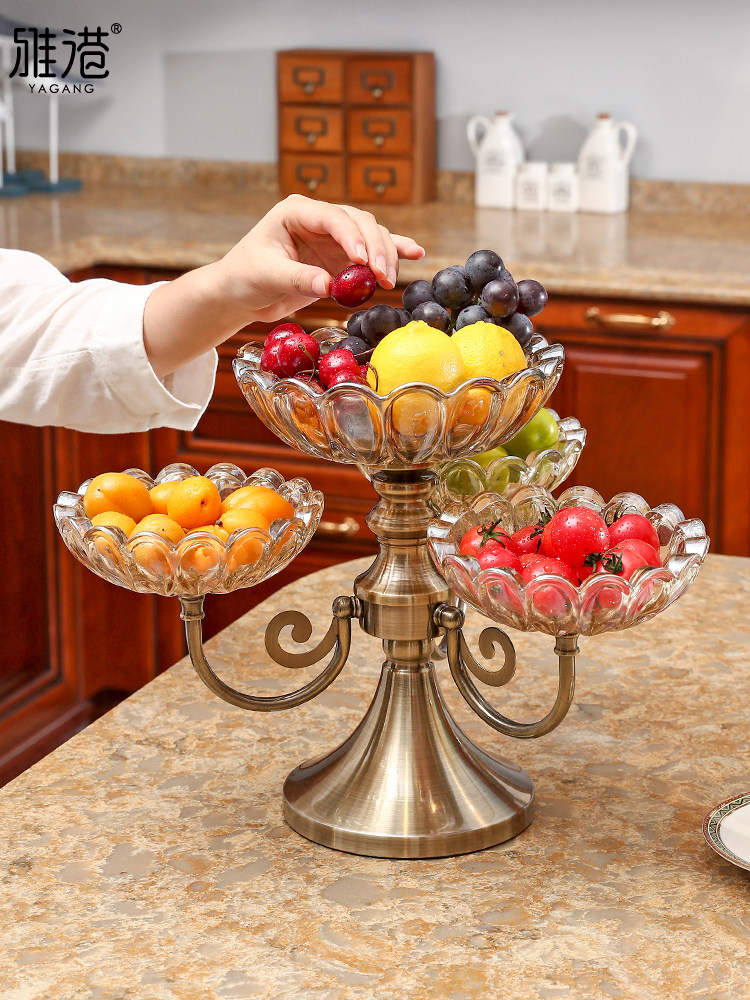 European multi-layer fruit plate High-legged fruit basin Living room household snack plate Creative modern dried fruit box Crystal glass