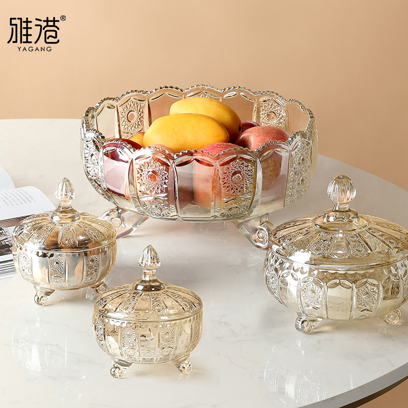Net Red Crystal Glass Fruit Pan Home Living Room Tea Table Creative Dried Fruit Melon Seed Candy Containing Box Snacks Plate