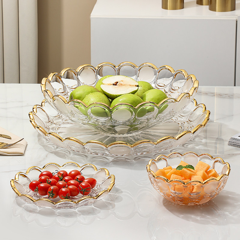 Modern fruit plate crystal glass fruit plate home living room Nordic style net red snacks display plate dried fruit plate