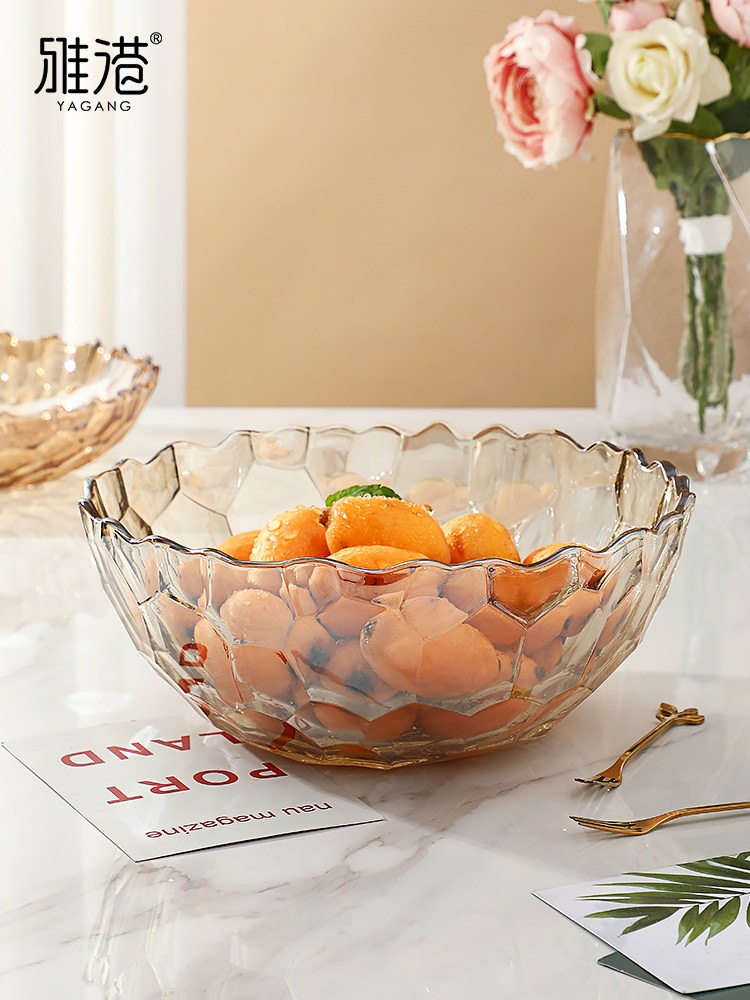 Fruit plate Snack plate Fruit basket net red Creative modern living room coffee table Household crystal glass fruit plate Nordic