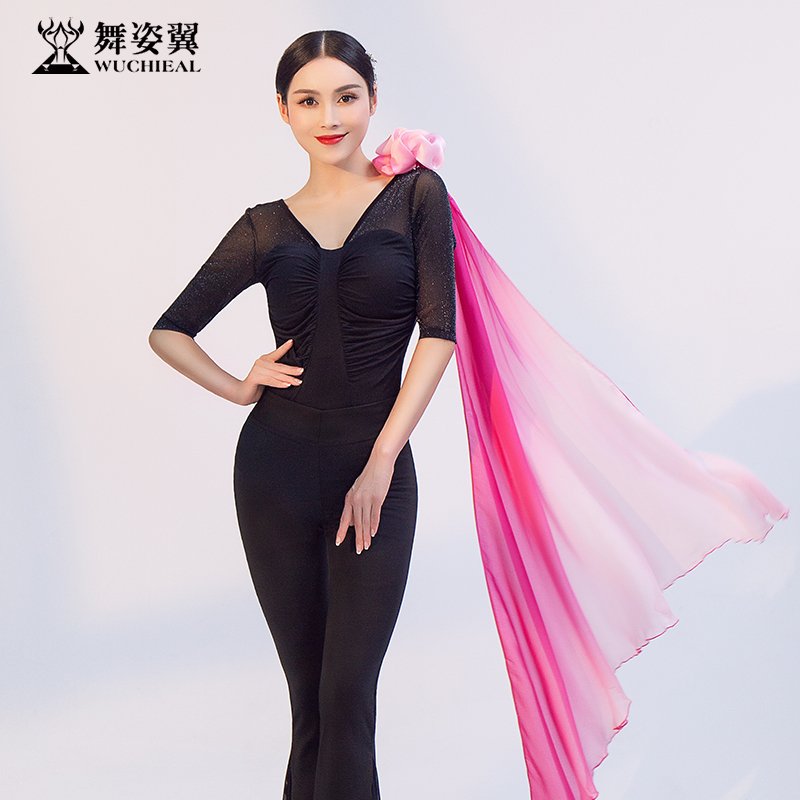 Dance-pose winged body dress dance with silk scarves real silk with flowers 2021 new summer-layer red floating-yarn towels