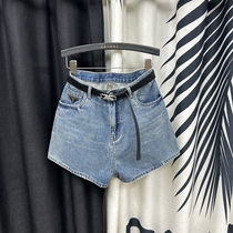 Blue high-waisted denim shorts for women 2024 summer new wide-leg loose slimming versatile thin A-line hot pants