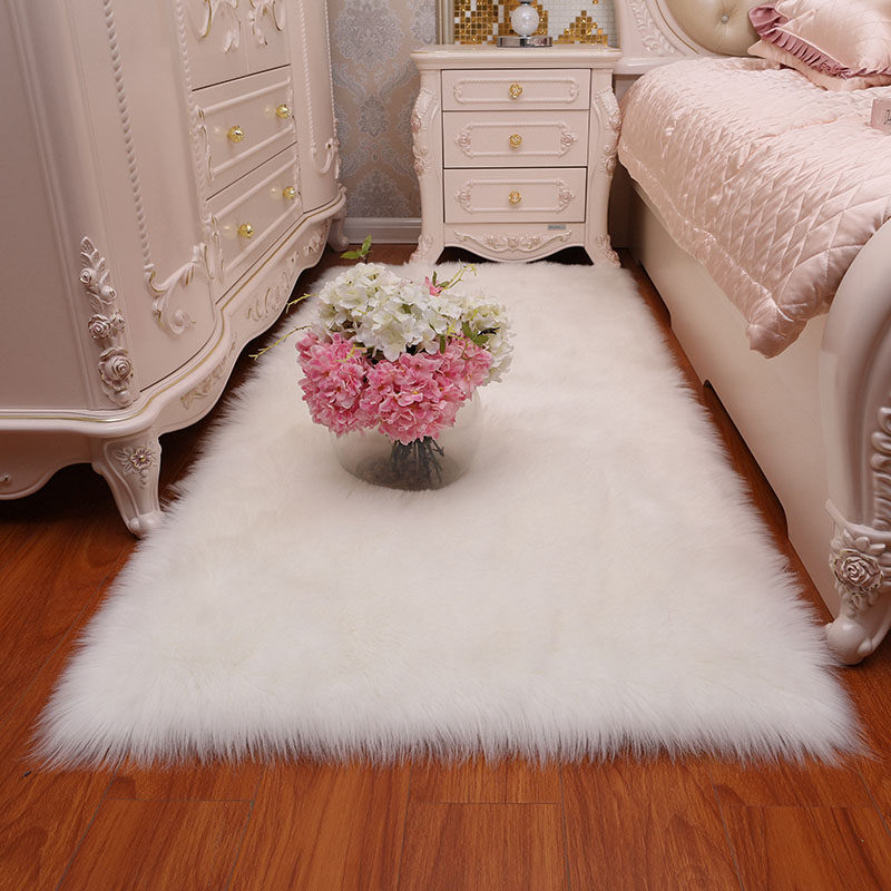 Carpet bedroom ins simple white room bedside blanket living room balcony full of cute home long hair floor mat