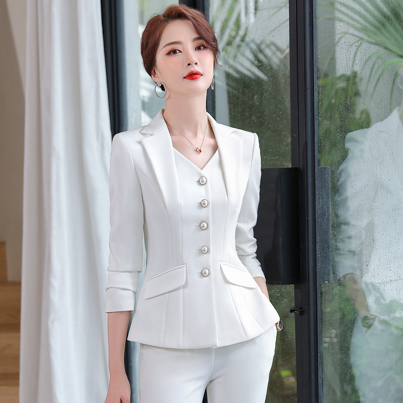 White suit suit women's autumn and winter temperament goddess fan office clothes high-end hotel work clothes president suit spring and autumn