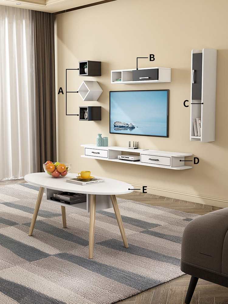 Wall-mounted TV cabinet coffee table combination set wall-mounted master bedroom living room hanging cabinet machine-top box rack small apartment