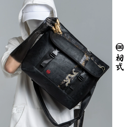 初弎 Сумка на одно плечо подходит для мужчин и женщин, сумка через плечо, дракон и феникс, с вышивкой