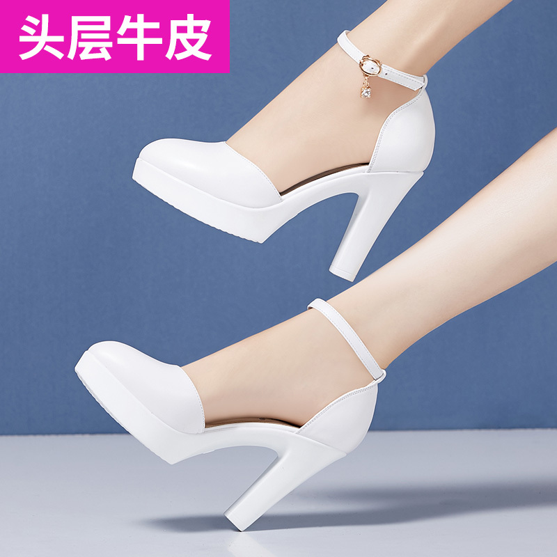 Genuine Leather White Closed-Toe Sandals for Women, New Summer Style, Stiletto Pointed Toe, 11cm High Heel, Stiletto Heel, Cheongsam Runway Show Hollow Single Shoes