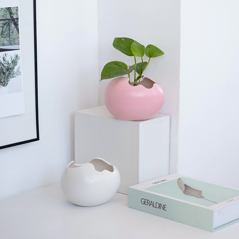 Eggshell Living Room Ceramic Hydroponic Vase Basin Tabletop Floral small frescoed swing piece Indoor gold Ge bronze Money Grass Container