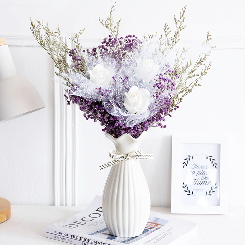Full Star Dry Flower with white vase European-style Living room Decorative Bouquet Home TV Cabinet Table Furnishing Hem