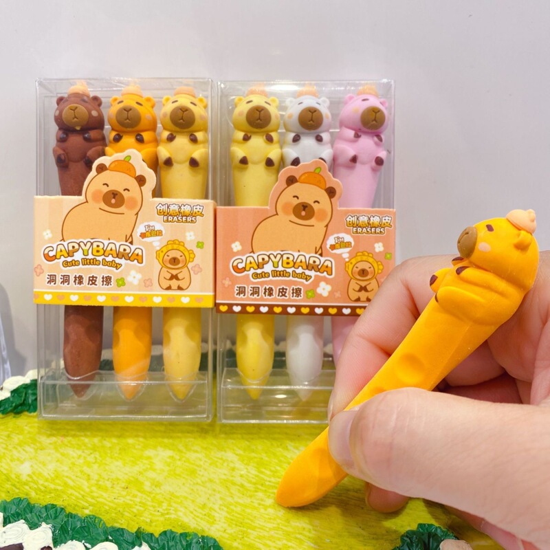 Kapibala Hole Eraser Set 3-Pack Student Sketch Eraser Clean Low Residue Pen-Shaped Eraser Durable