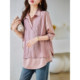 Pink fake two-piece chiffon shirt female spring and autumn 2023 new European goods loose foreign style long-sleeved polo collar top