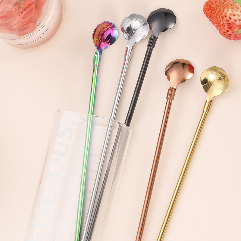 Straw spoon integrated dual-use 304 stainless steel water glass female milk tea drink soy milk long straw stick children art