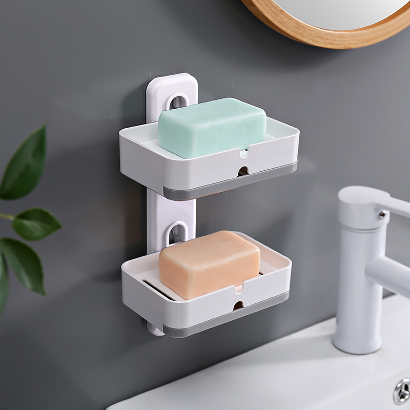 Double Layer Soap Box Student Dormitory Creative Personality Cute Makeup Room Soap Rack Free of perforated drain soap box