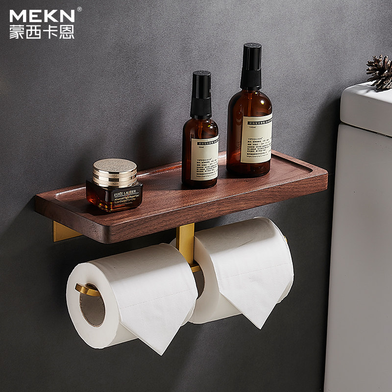 Solid wood paper towel frame creative cosmetic toilet toilet roll toilet rack black walnut toilet box mobile toilet paper frame
