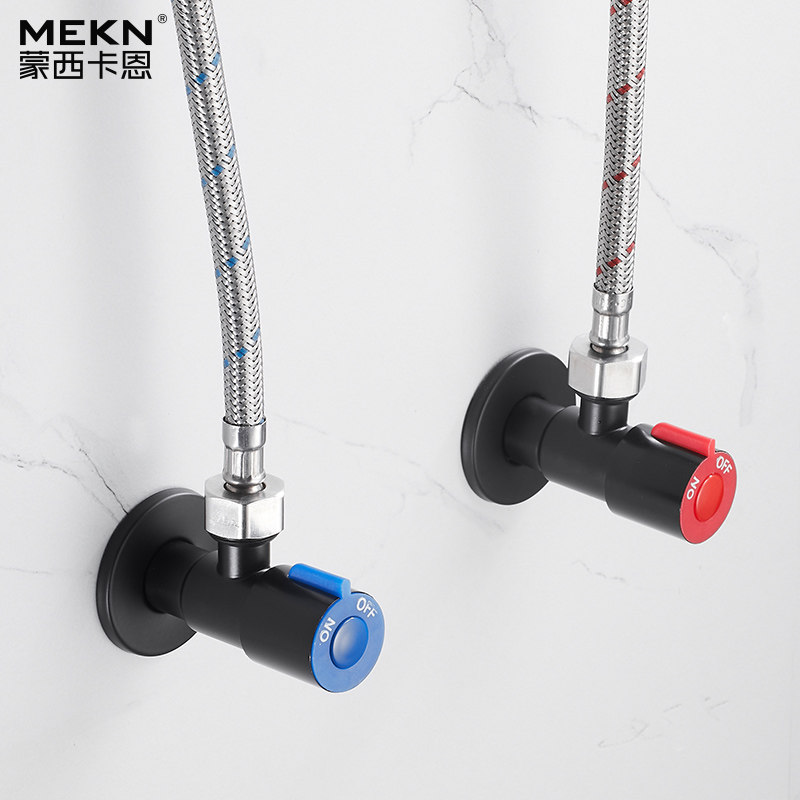 Black 304 stainless steel triangular valve 40% mouth thickened explosion-proof full copper valve cold water heater switch water-stop valve