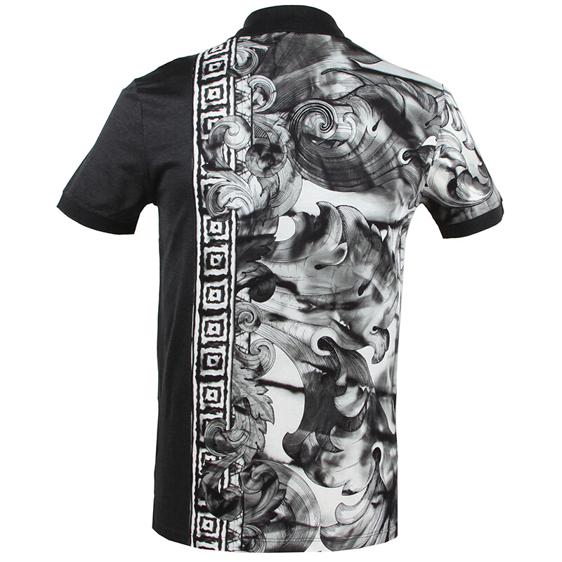 Versace Versace Versace nam màu bông Lập cổ áo ngắn tay áo T-Shirt V800767 VJ00344 V7008