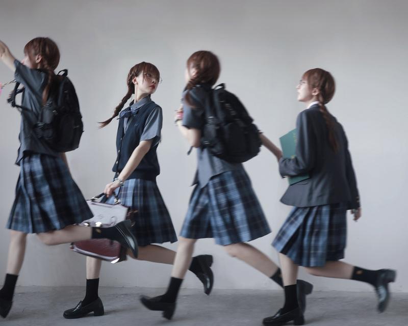 Dokiboom [Pair Version of Okayali] 16 Pleated Jk Plaid Skirt Original Blue Plaid Student Uniform Skirt [Ready in Stock