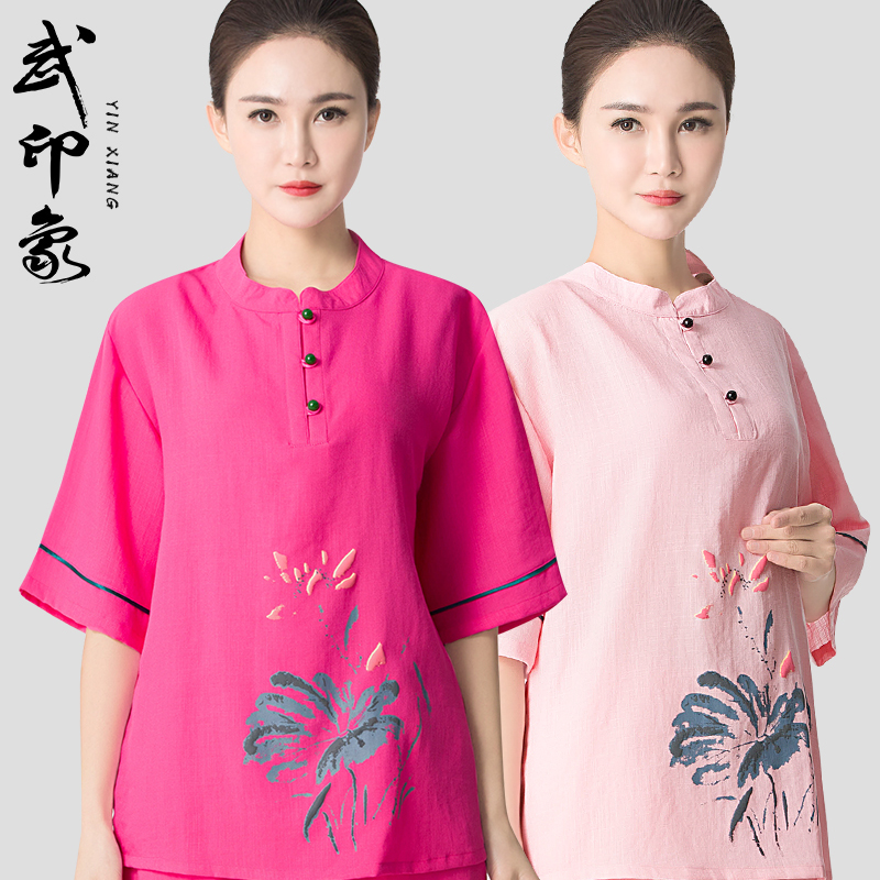 Tai Chi Clothing Women Cotton Hemp Summer Breathable Short Sleeve Taijiquan Taijiquan to perform women's martial arts practice and perform martial impression