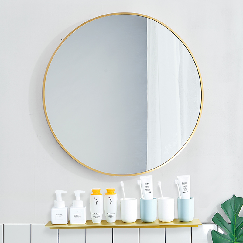 Nordic bathroom mirror with storage rack powder room wall-mounted space aluminum round mirror toilet toilet toilet toilet round mirror