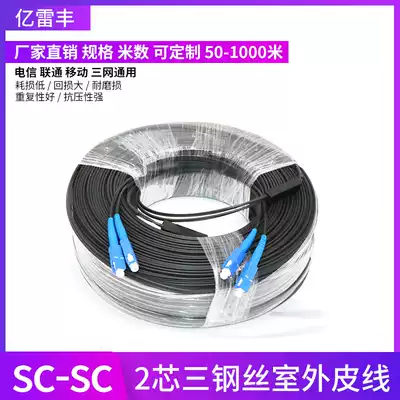 1 2-core outdoor finished leather cable optical fiber optic jumper SC-SC armored optical cable overhead non-splicing optical fiber jumper cable telecom grade outdoor network route extension camera monitoring transmission fiber cable