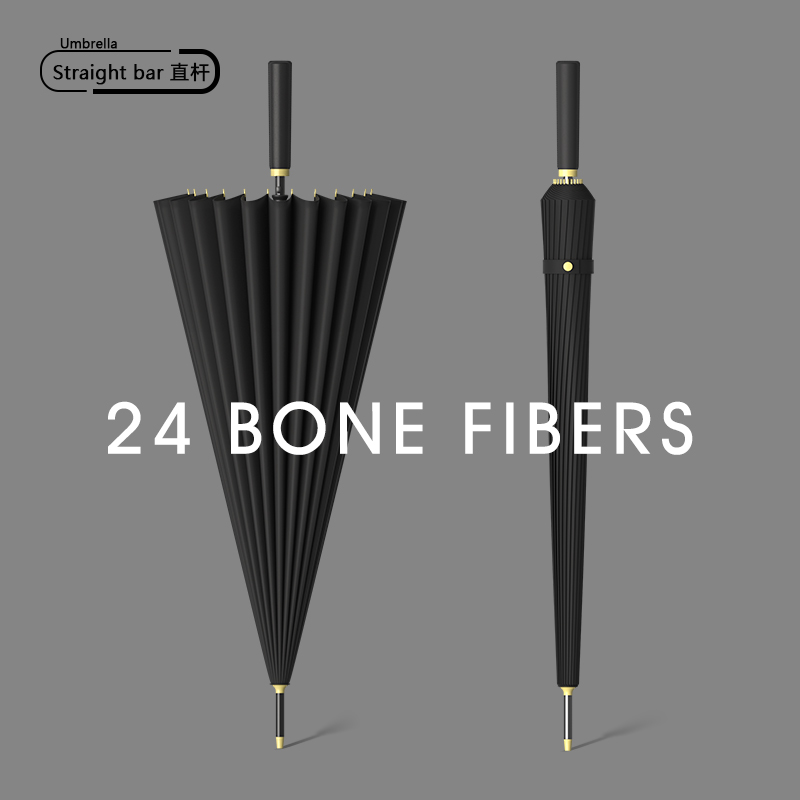 24 bone long handle umbrella men's large reinforcement thickened and strong anti-storm special black straight rod umbrella women's customization