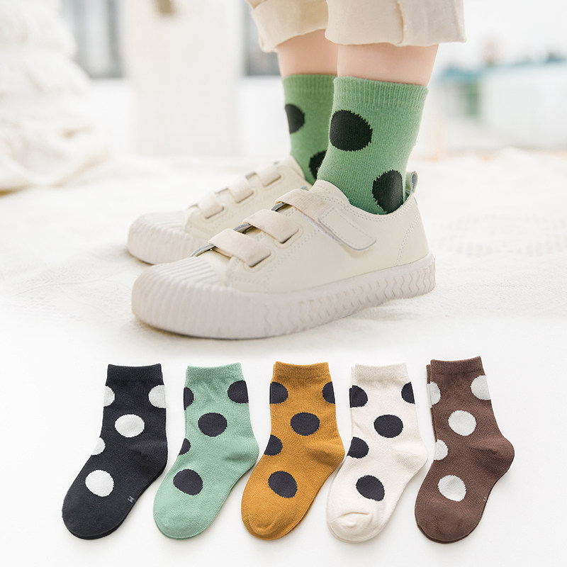 Polka-dot pure cotton children's socks middle-aged children 1 boys and girls 3 children's tube socks 5 spring, autumn and winter 7-9 years old socks