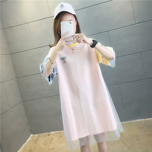 Летняя футболка с коротким рукавом, длинное платье, коллекция 2022, в корейском стиле, средней длины