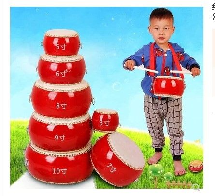 0-3-year-old 3 4 inches Children's drum toy Rattle Drum Hand Beat drumbeat Waist Drum Child Bronze Drum Puzzle with music Baby