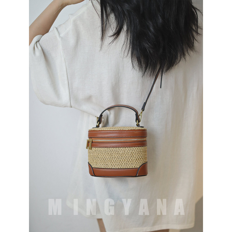 Woven Cylindrical Bag for Women, 2026 New Summer Model, Brown, Light Luxury, Niche, High-End Feel, Women's Crossbody Handbag Woven Cylindrical Bag for Women, 2026 New Summer Model, Brown, Light Luxury, Niche, High-End Feel, Women's Crossbody Handbag