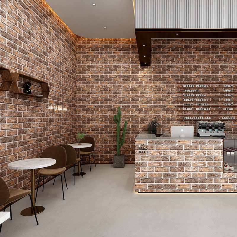 Retro brick pattern self-adhesive wallpaper 3D three-dimensional brick cultural brick waterproof sticker barber shop restaurant milk tea shop wallpaper