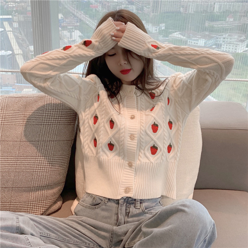 METMAR 2021 autumn and winter new sweet small fresh long-sleeved knitted cardigan jacket women's white sweater