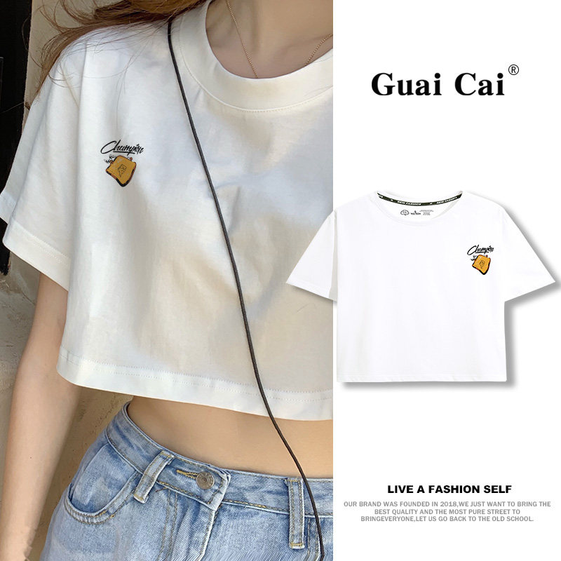 Japanese Hong Kong-style short style exposed navel short-sleeved t-shirt women's 2022 summer simple and thin half-sleeved top women's ins tide brand